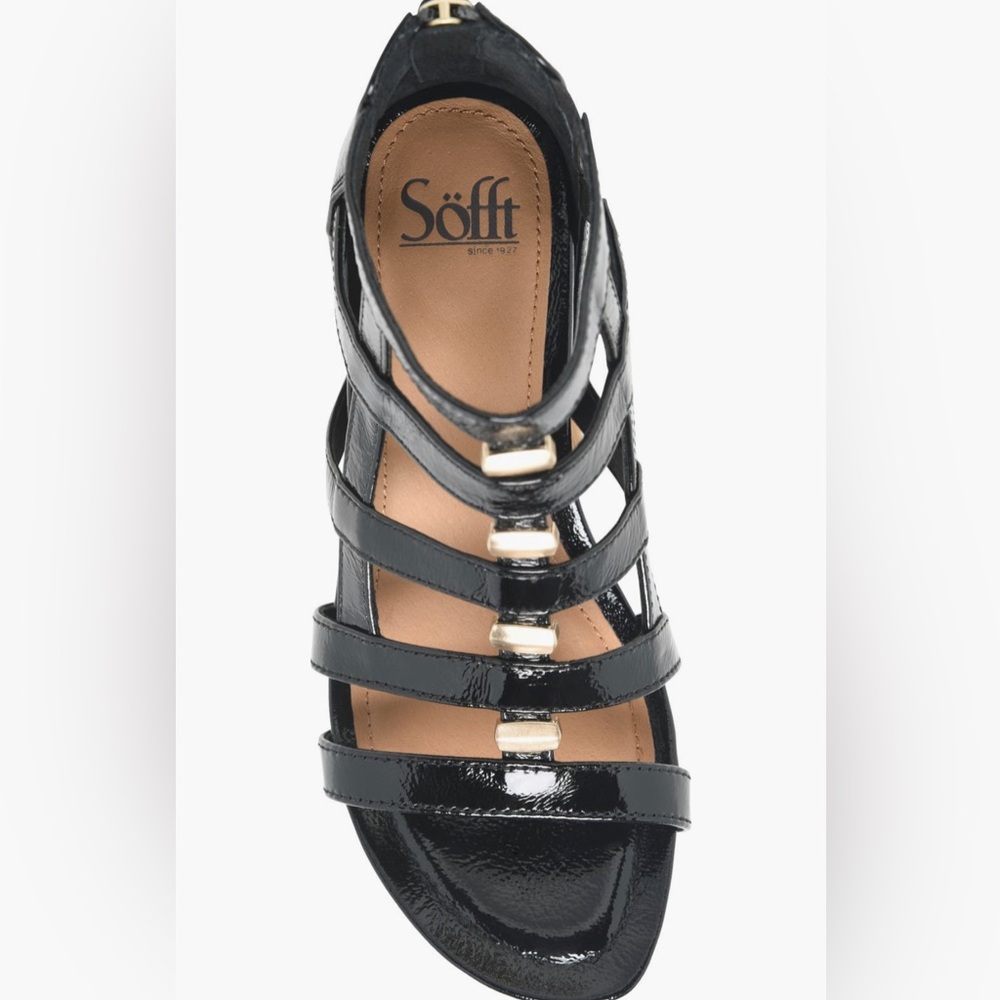 Black Patent Strappy Wedge Shoe
